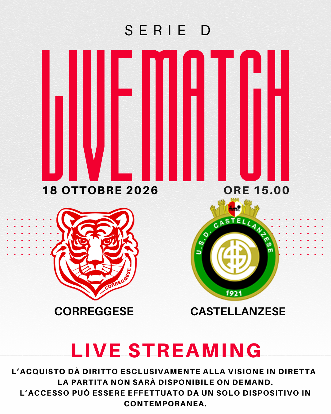 [Live] Correggese VS Castellanzese | Serie D