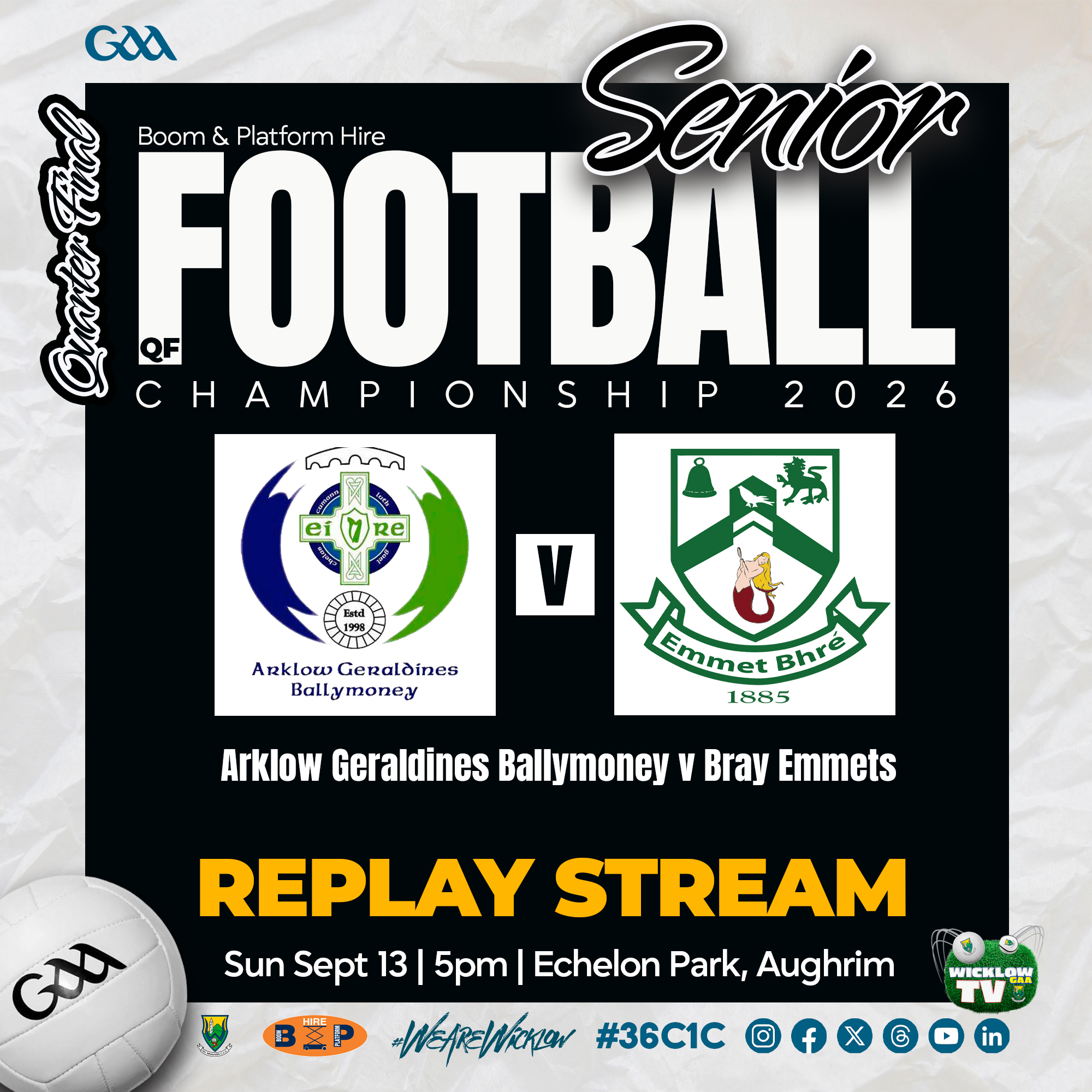 SFC QF Replay | Arklow Geraldines Ballymoney v Bray Emmets